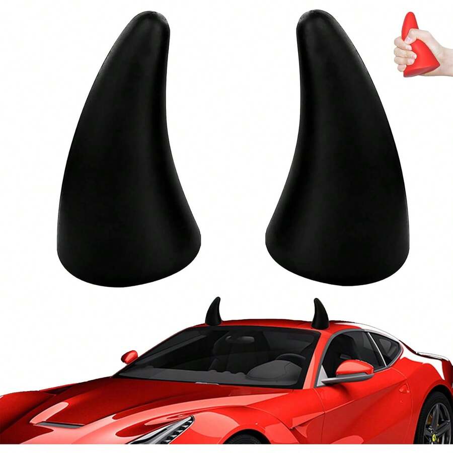 Devil Horns For Car, Car Devil Horns, 3D Car Styling Devil Horns Sticker, Halloween Motorcycle Car Roof Decoration Accessories, Black/Red Devil Horn Anti-Collision Protector (Black) - 黑色 - 查看 1