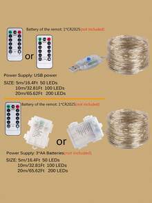 LED 串灯，电池/USB 供电，带遥控器，圣诞花环灯串，铜线闪烁灯，适用于家居花园派对圣诞树婚礼卧室新年装饰