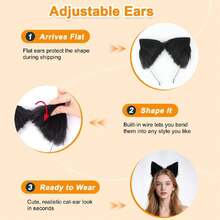 Shinto Cat Ears Headband, Furry Animal Ears Costume Hairband Cute Cat Accessories For Halloween Cosplay Party & Dress Up,30217886 - 黑色 - 查看 5