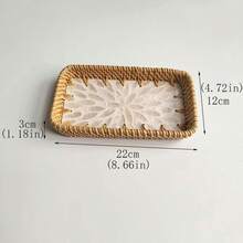 8.66 X 4.72 X 1.18 Inches Handmade Rattan & Shell Decorative Catchall Tray, Entryway Key Holder, Desktop Organizer - Blue and White - View 30
