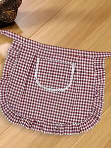 1PC Mini Half-Length Apron Is A One-Piece Set.Polyester Apron For Women,It'S Convenient To Use, Has A Pretty Checkered Pattern, And Is Suitable For Cooking, Painting, Watering Plants, Office Work, Etc, Kitchen Supplies - Multicolor - View 5