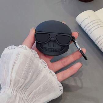 1 pieza Estuche protector de auriculares Bluetooth con diseño de calavera negra de dibujos animados a prueba de golpes + mosquetón compatible con Apple 1st/2nd/3rd/Pro/Pro 2nd Generation, Pro 3 Nuevo diseño creativo