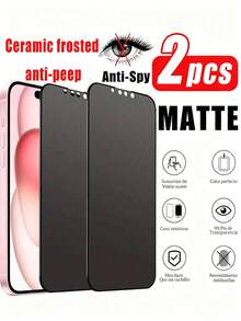 Matte Ceramic Privacy Screen Protector (2pcs), Compatible With 9H, Privacy Matte Screen Protector, Suitable For IPhone 18/17/16 Pro Max/16E/16 Plus/15 Pro Max/14/13/12/11/XR/X/XS/7/8, Anti-Fingerprint Matte Screen Protector (6.1 Inch), Full Coverage Ceramic Matte Screen Protector, Privacy Screen Protector, Phone Accessories, Suitable For Phone Cases - Black - View 15
