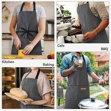 NLUS 2 Pack Kitchen CooFKing Aprons, Adjustable Bib Soft Chef Apron With 2 Pockets For Men Women (Black Pinstripes),BlackPinstripes - 黑條紋 - 查看 8
