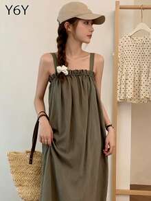 法式新款宽松休闲连衣裙，优雅海滩度假风，春夏款 - 綠色 - 查看 6