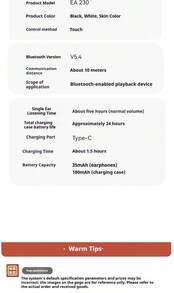 Auriculares Bluetooth Lenovo EA230-5.4: Cancelación de ruido intrauditiva, baja latencia, llamadas de alta definición, sonido estéreo, compatibles con múltiples dispositivos.