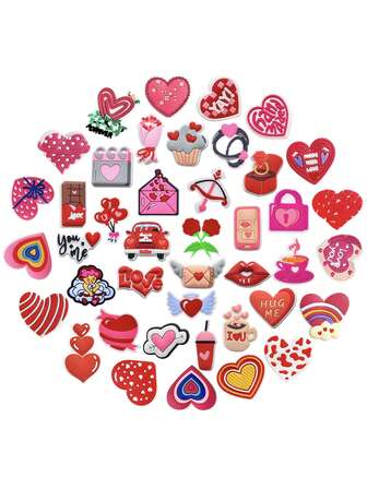 42 PCS Love Valentine's Day Series, Shoe Decorative Hangers - Colorful Pink PVC/Plastic Heart Shoe Decorations, Suitable For Sports Shoes, Boots - Durable Decorations, Ideal For Holiday Gifts, Birthday, Christmas And Halloween Party Gifts - Gift Ideas