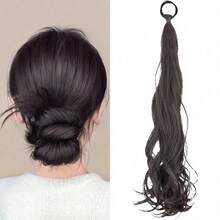 1 sợi tóc tổng hợp quấn quanh búi tóc đuôi ngựa, dài khoảng 20 inch. Dây buộc tóc xoăn lộn xộn có dây buộc nơ và phần mở rộng tóc cập nhật, thích hợp cho trang phục hàng ngày của phụ nữ - Nâu-Đen - Nâu đen - Xem 12