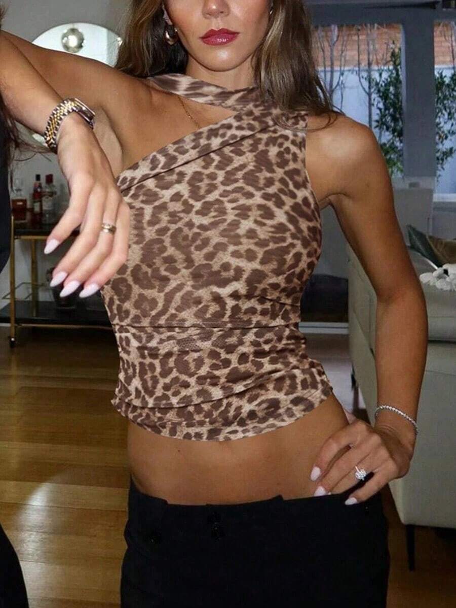 Women's Sexy Leopard Print Fitted Crop Camisole - Fashion Street Style For Party Vacation Spring Summer - 豹 - 查看 1
