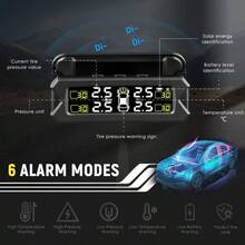 Tyre Pressure Monitoring System Wireless Solar Large Display Tyre Pressure Monitor Tire Pressure Auto Alarm System With 4 External Sensors - Black - View 3
