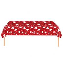 Valentines Day Tablecloth Disposable Red Tablecover PE Rectangle Love Heart Table Cover For Wedding Anniversary Party Decorations - Red - View 2