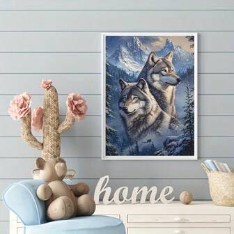 1 st. Senaste bästsäljande 5D DIY diamantmålningsset, kreativt snöberg och grå varg-temamönster, helrund diamantmålning på kanvas, konsthantverk, vardagsrums-sovrumsstudie, Halloween-julklapp, heminredning, ramlös