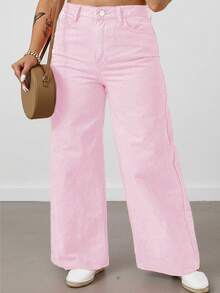 Calças pantalonas femininas plus size estilo streetwear, ideais para o dia a dia e para a volta às aulas, primavera/verão. - Baby Rosa - Ver 2