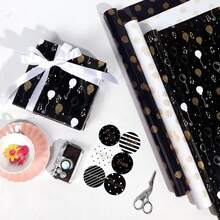 1 Roll Of Valentine's Day Mother's Day Wedding Party Gifts Birthday Gift Wrapping Paper Balloon Polka Dot Black And Gold Craft Diy Gift High-End Matching - Multicolor - View 1