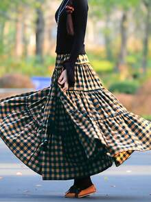 格子休闲优雅可爱女裙 - 咖色+黑色格子 - 查看 4