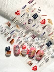 A Retro Text Newspaper Nail Sticker With Relief Laser Technology, Artistic And Low-Key, Featuring Patterns Such As Letter Newspapers, Hearts, Plant Illustrations, Etc., Suitable For Personal DIY And Nail Salon Use