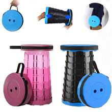 Portable Folding Cylindrical Stool, Folding Stool, Telescopic Stool, Travel Stool. Sturdy And Lightweight, Height-Adjustable With A Handle. Suitable For Fishing, Hiking, Outdoor Camping, Barbecues And Other Outdoor Activities. (Colors: Blue, Cyan, Purple, Pink) - 藍色 - 查看 3