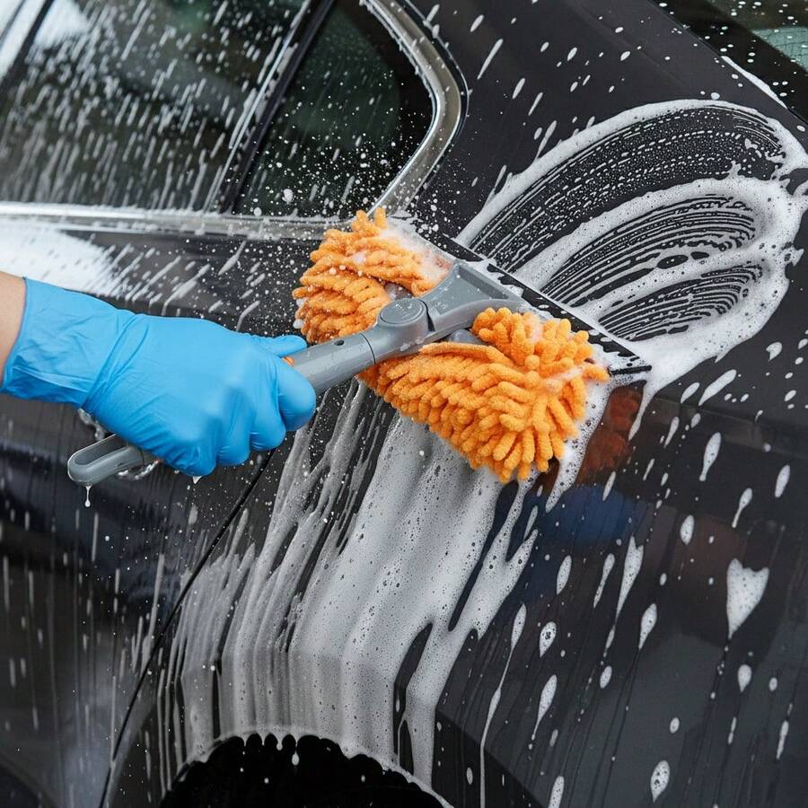 2-In-1 Glass Door/Window & Car Window Cleaner - Chenille Scrub Head Squeegee, Easily Clean Car Windows And Remove Water Stains. This Multifunctional Car Window Squeegee Keeps Your Windows Sparkling Clean! The Soft Chenille Scrub Head Achieves Stain-Free Cleaning, And The High-Quality Squeegee Blade Quickly Removes Water Stains.