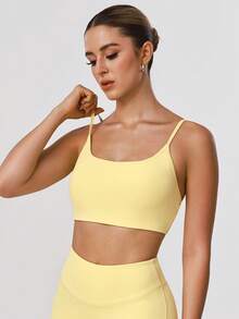 Sodalemon Women Fitness Backless Straight Strap Yoga Training Sport Bra - Yellow - View 6