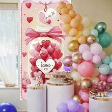 1 pieza Pancarta de fondo para el pórtico del Día de San Valentín, tema de amor, Día de las mariposas, corazones, adecuado para la decoración de la entrada del hogar, tela de poliéster duradera, accesorio de fondo para fotografía, decoración imprescindible para el Día de San Valentín, decoración de pared para bodas, pancarta para la puerta principal del Día de San Valentín, ducha nupcial, aniversario - Multicolor - Ver 5
