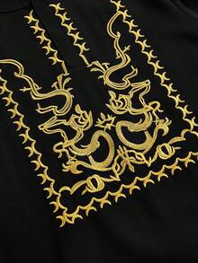 两件套达希基衬衫和裤子套装 - 优雅的金色刺绣长袖衬衫，松紧腰裤，舒适时尚的非洲风情两件套，适合休闲穿着、派对、婚礼和文化活动，男士配套服装，非洲时尚 - 黑色 - 查看 6