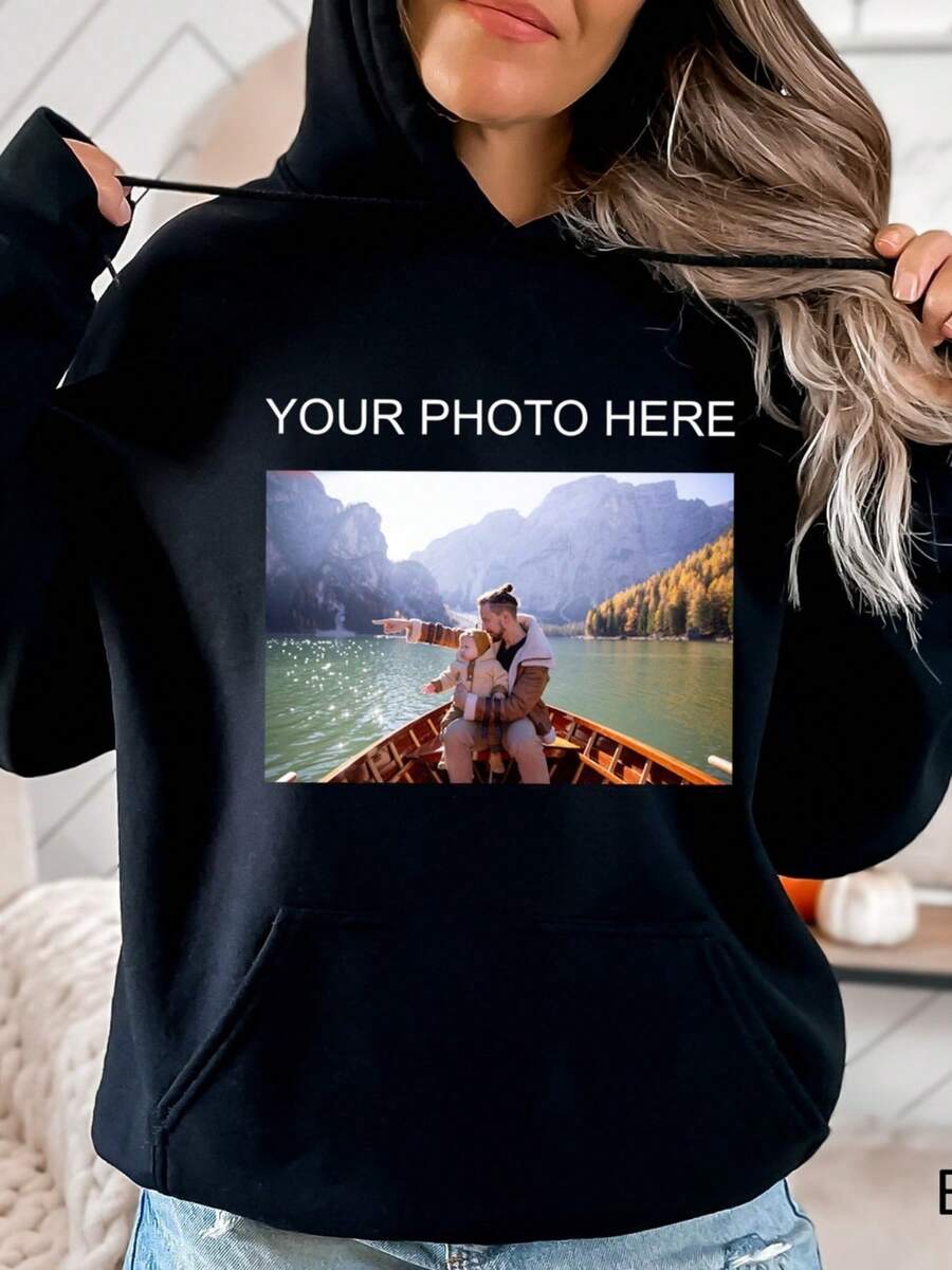 Custom Image Hoodie Custom Photo Hoodie Your Image Hoodie Photo Portrait Hoodie Custom Family Portrait Bff Hoodie Custom - 黑色 - 查看 1