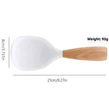 Silicone Rice Spoon With Wooden Handle, Non-Slip Heat Resistant Serving Spoon For Rice Cooker