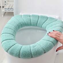 1件针织马桶座套，非电加热垫，100%涤纶柔软浴室盖套 - 保暖、舒适、易于安装和清洁！ - 彩色 - 查看 3