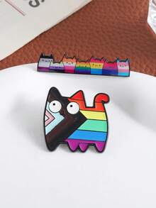 一套LGBT骄傲彩虹猫徽章珐琅别针卡通小猫宠物猫金属胸针衣服翻领徽章珠宝礼物送给朋友 - 彩色 - 查看 7