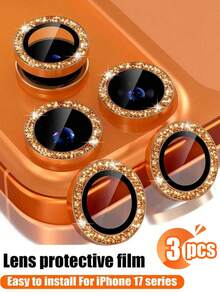 3片装相机镜头保护膜，适用于 17/17Air/17Pro/17ProMax/16/16Pro/16Plus/16ProMax 16/15/14/13/12/11，钢化玻璃金属边框，高清透明（橙色） - 橘色 - 查看 10