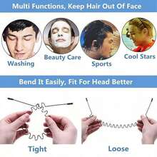 Metal Hair Band For Men Headband Women Bands Unisex Black Wavy Spring Outdoor Sports Headbands Men's Hoop Clips Accessories Simple Elastic Non Slip Head Headwear - 黑色 - 查看 2