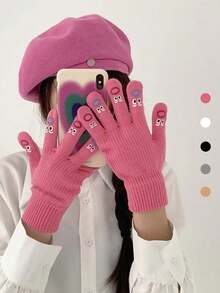 1 Pair Thick Fleece Fingerless Gloves For Women, Knitted Polyester Material, Casual Neutral Texture, Suitable For Commuting, Sports, Cycling, Running, Student Performances, Birthdays, Anniversaries, Christmas And Other Occasions, An Ideal Gift For Friends. +Winter Gear+ Glove Bear+ Christmas