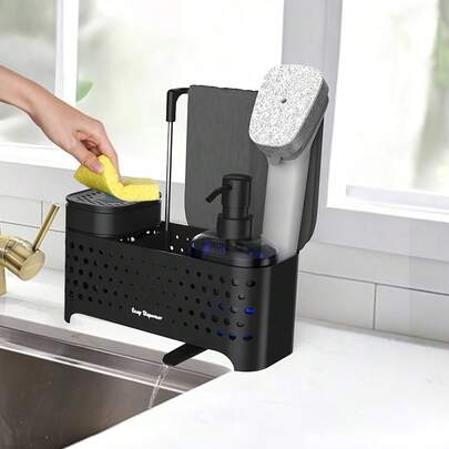 Kitchen Liquid Hand Soap And Dish Soap Set, Dual-Purpose Soap Dispenser With Sponge Holder And Cloth Rack, Designed For Easy Draining. A Practical Little Tool For Kitchen Countertops, Also Suitable For Bathroom And Kitchen, An Excellent Holiday Gift.