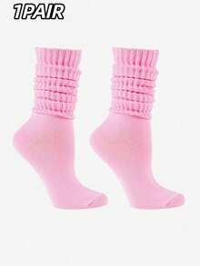 1 par de calcetines largos y esponjosos para mujer, calcetines hasta el muslo, calcetines de tripulación, calcetines de unicolor para la pantorrilla, calcetines holgados, sencillos y adecuados para todas las estaciones, perfectos para el uso diario, cálidos