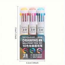 3 Sets Of 28-Color Ballpoint Pens, 10-In-1, Multi-Color Gel Pens, 1 Or 3 Top Retractable For Drawing And Writing, Cute Doodle, Multi-Functional Soft Rubber Cover For Comfortable Grip, Cute Gel Pens, Spherical Pens For Writing, Retractable Pens, Gel Pens, Creative Writing Tools, Cute Design, Doodle Style, Lightweight Pens, Smooth Ink Flow, Artists, Stationery - 1件(顏色隨機) - 查看 10