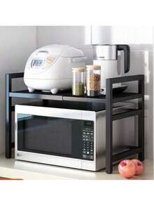 Rejilla de cocina retráctil para horno microondas, horno doméstico de una sola capa y soporte de almacenamiento para olla arrocera de escritorio de doble capa - Negro - Ver 12