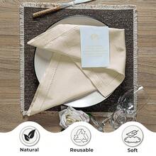 Cloth Dinner Napkins In Cotton Flax Fabric With Hemstitched & Tailored Mitered Corner Finish Size 20x20 Inch Set Of 12,20x20WithHemstitch,Natural - Natural - 查看 8