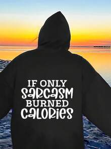 Plus Size Womens Hoodie Letter Slogan Print Embossed Design - Black - View 2