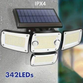 1个太阳能户外人体感应安防灯，无线遥控，4块太阳能板，3种照明模式，适用于庭院、运动场、游乐场、酒店、花园、车库、后院、露台、小路照明