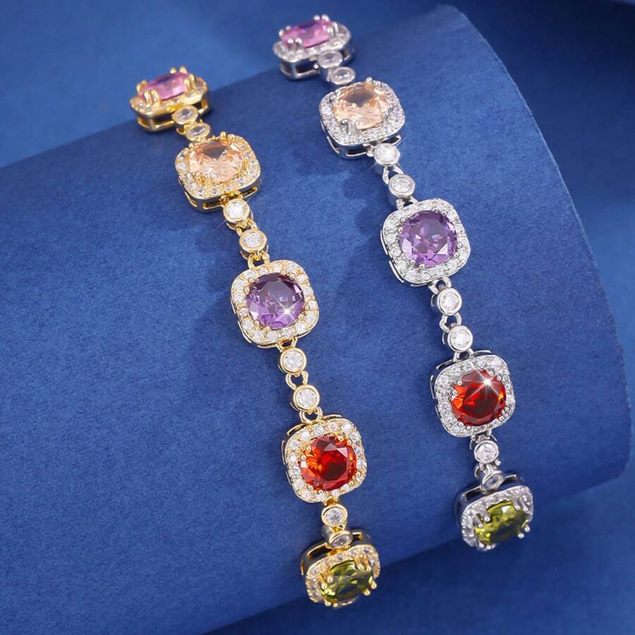 A Freely Adjustable Minimalist Style Micro-Inlaid Zirconia Delicate Bracelet With A Light Luxury Elegant Design, Perfect For Everyday Layering As A Delicate Gift - 2 - View 1