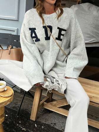 女性用フリーフォームニットセーター、ファッションミニマリストビジネスカジュアル通勤エレガントバケーション暖かい高級多用途スリミングビクトリーデー レディースレタートップ韓国スタイル