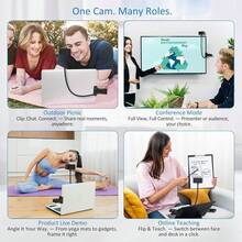 Webcam For PC, Laptop Camera USB Webcam With Adjustable Gooseneck, Eye Contact 1080P Computer Camera For Presentation, Desktop Demo, Full-Body View, Video Call, Zoom, Teams,