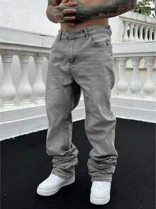 Jeans vaqueros de mezclilla azul claro de corte slim y elásticos para hombre - Gris - Ver 5