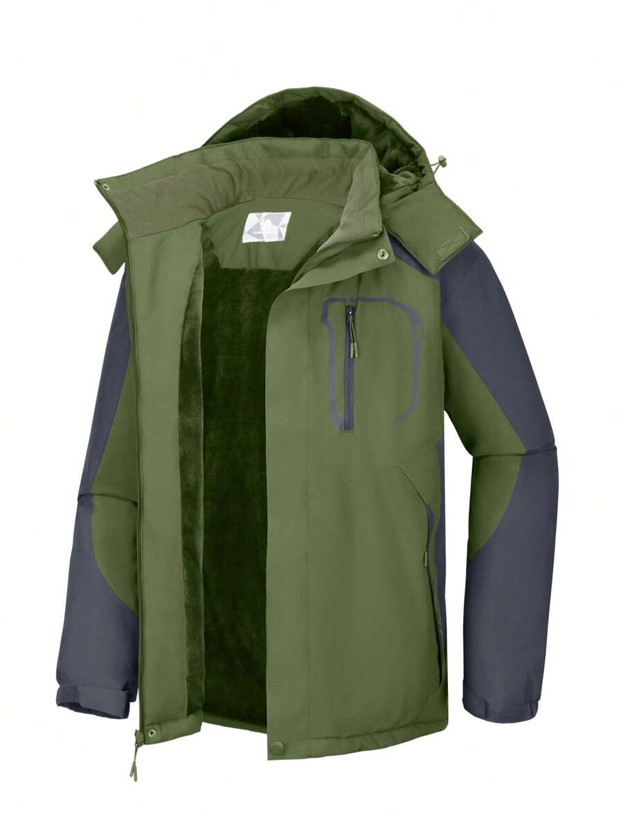 CAMEL CROWN Men's Waterproof Warm Ski Jacket With Detachable Hood, Fluffy Fleece Lining, Winter