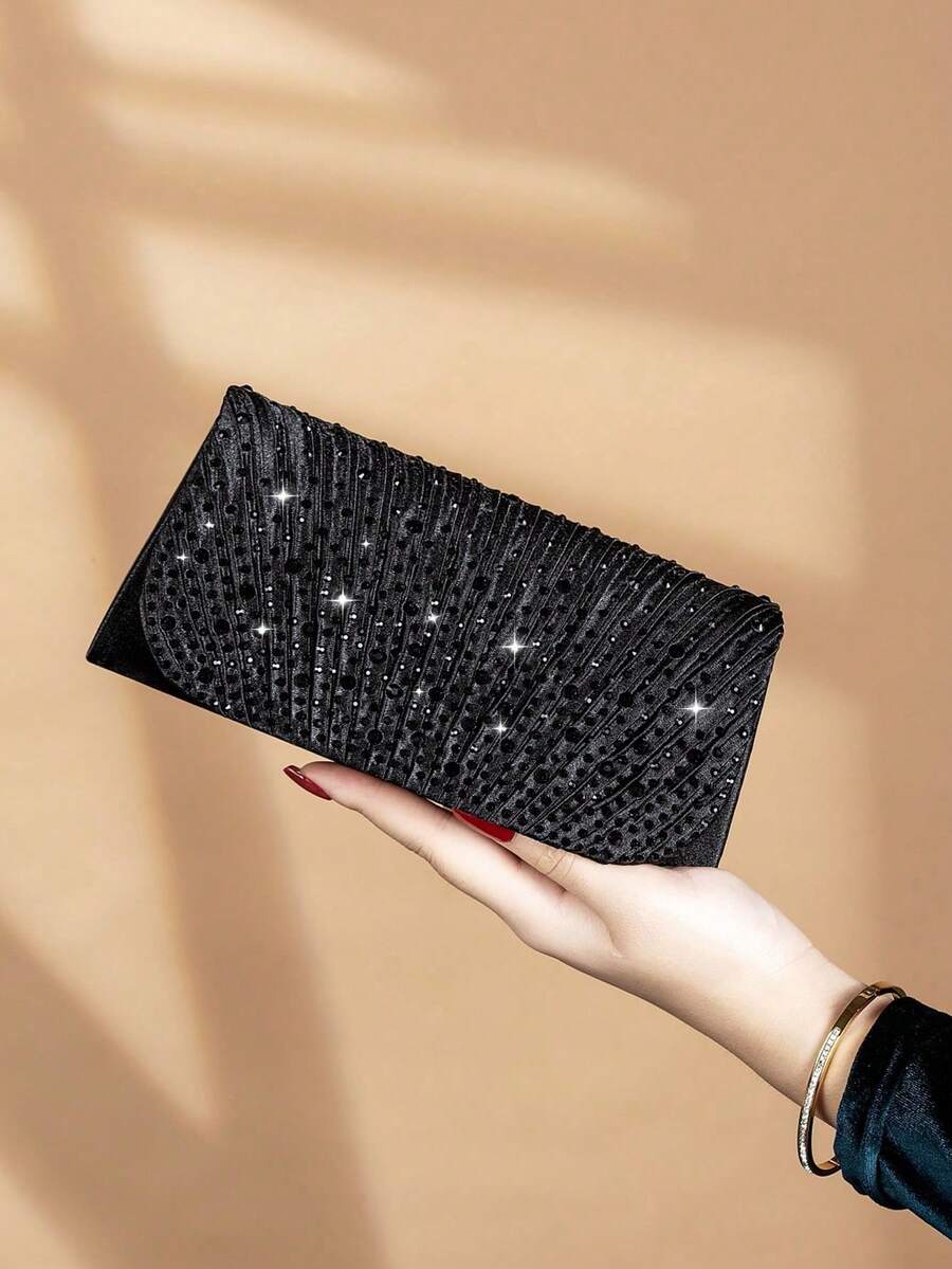REMANLAND Glamorous Rhinestone Decor Chain Shoulder Bag, Magnetic Closure, Elegant & Fashionable Party Clutch Purse, Suitable For Women's Birthday Party, Charming Evening Events
