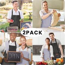 2 Pack Adjustable Bib Apron With 2 Pockets Chef CooFKing Kitchen Restaurant Aprons For Women Men,Blue/BlackPinstripes - 藍/黑細條紋 - 查看 8
