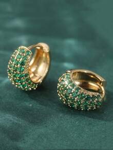 优雅奢华女士耳环，镶嵌绿色合成锆石，精致珠宝，适合婚礼配饰，完美的圣诞礼物 - 金色 - 查看 4