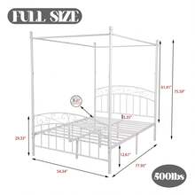 Metal  Canopy Bed Frame Four-Poster Platform With Headboard And Footboard Sturdy Heavy Duty Steel Slat Support - trắng - Xem 3