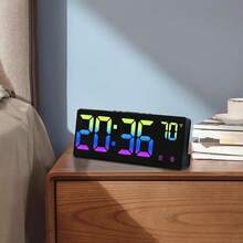 NieNie Voice Control Colorful Digital Alarm Clock Temperature Date Display 5 Level Brightness Dual Alarm Night Mode Snooze Table Clock 12/24H Anti-Disturb Function Electronic LED Clock(Battery Not Included) - Multicolor - View 12
