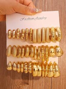 1-18 Paar goldene ABS-Harz Tropfen geometrische breite C kleine Creolen Damen Ohrring Set, modischer Schmuck Accessoire, modern, stylisch, leicht, hautfreundlich, langanhaltend für täglichen Gebrauch, Arbeit, Urlaub, Outfits, Jahrestag, Weihnachten, Geburtstag Geschenke für Frauen, Mädchen, Mutter, Ehefrau, Freundin - Gold - Übersicht 10